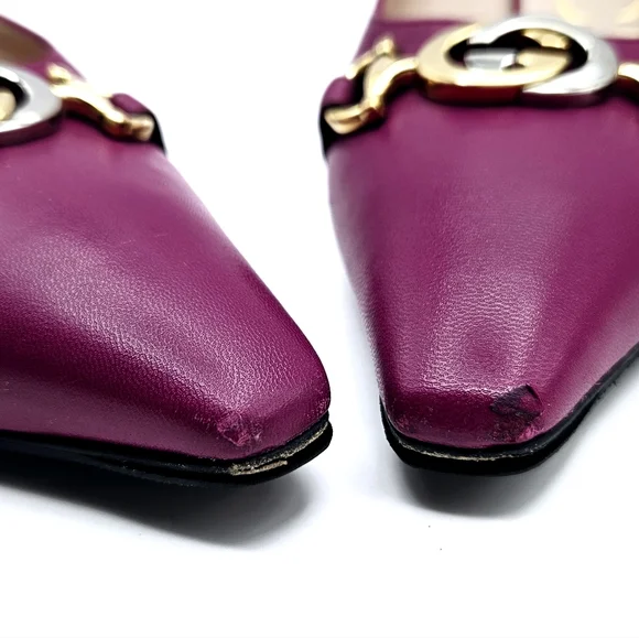 Gucci Zumi leather mules slides kitten heel shoes fuschia 35.5 size 5 - Picture 2 of 12